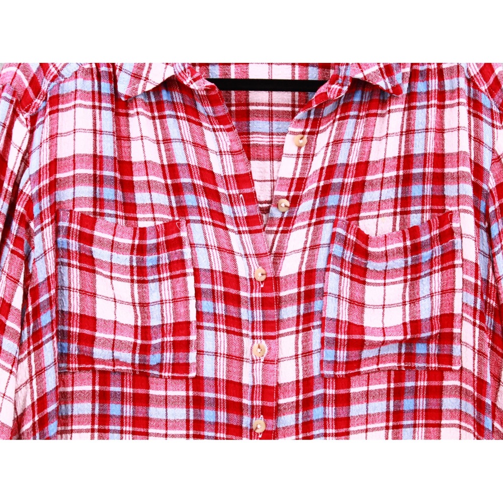 Pilcro Hadley Plaid Shirt Medium Button Down Long Sleeve Relaxed Fit Red Blue - Picture 2 of 12